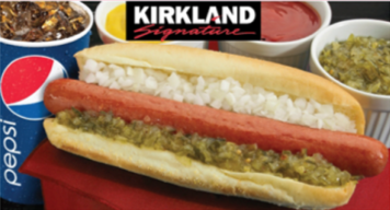 Kirkland Signature 1/4 pound all beef hotdog and 20 oz. soda