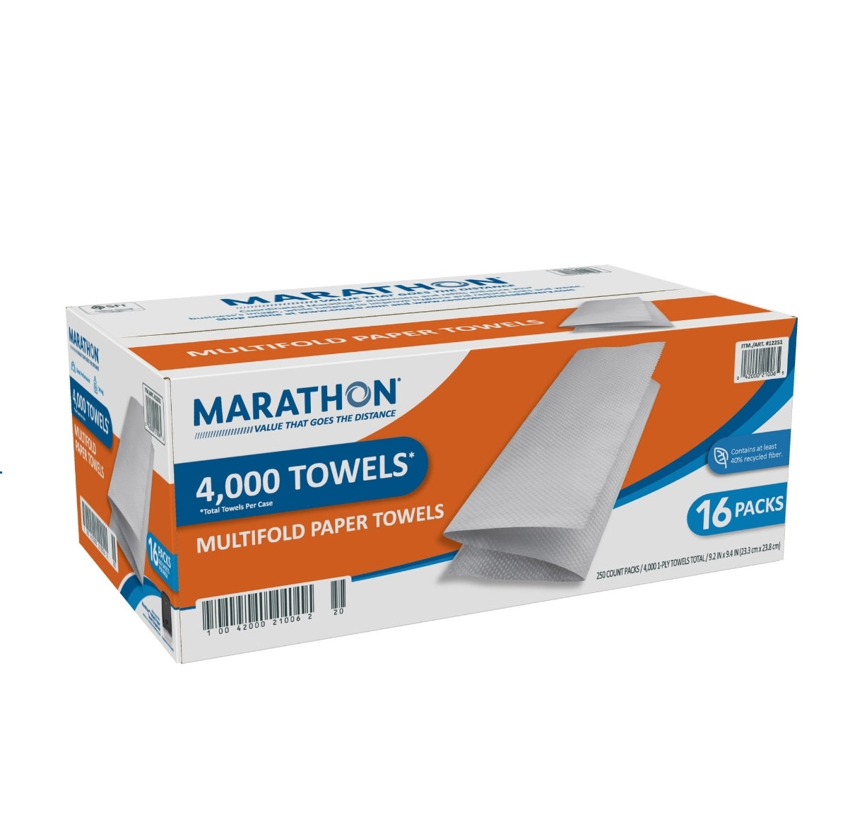 Marathon Paper Towels, Multifold, 1-Ply, 250 Sheets, 16-count