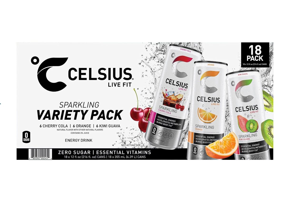 Celsius Sparkling Energy Drink, Core Variety Pack, 12 fl oz, 18-count