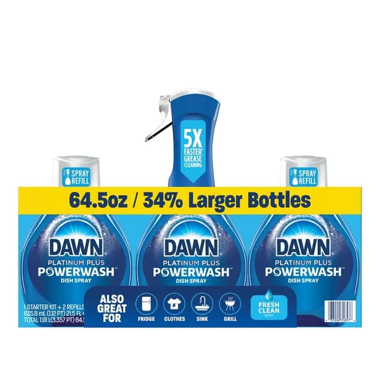 Dawn Platinum Power wash Dish Spray 21.5 ounces + 43 oz refill
