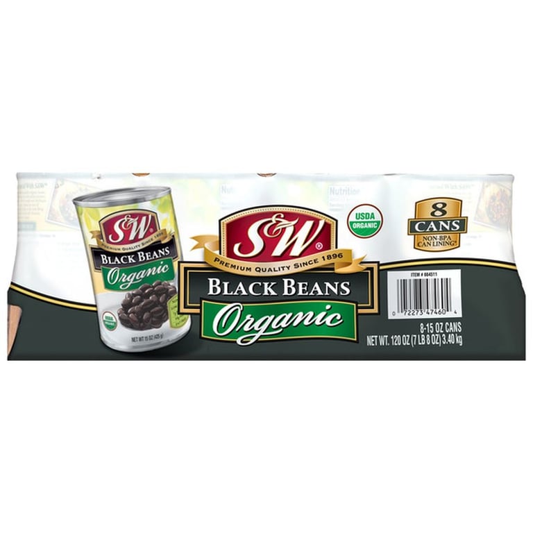 S&W, Organic Black Beans, 15 oz, 8-count