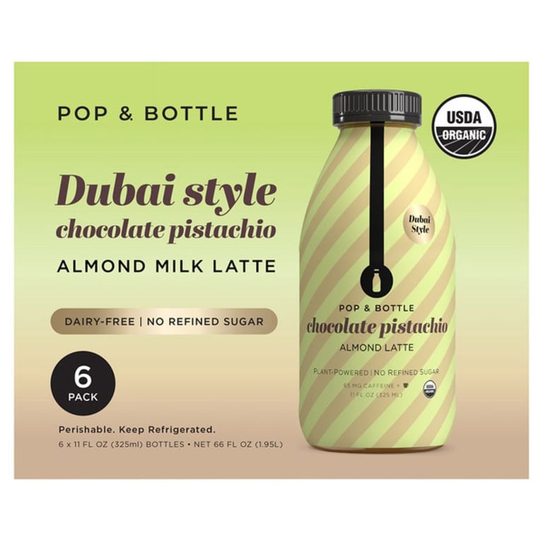 Pop & Bottle Organic Dubai Chocolate Almond Milk Latte, 11 fl  oz, 6-count