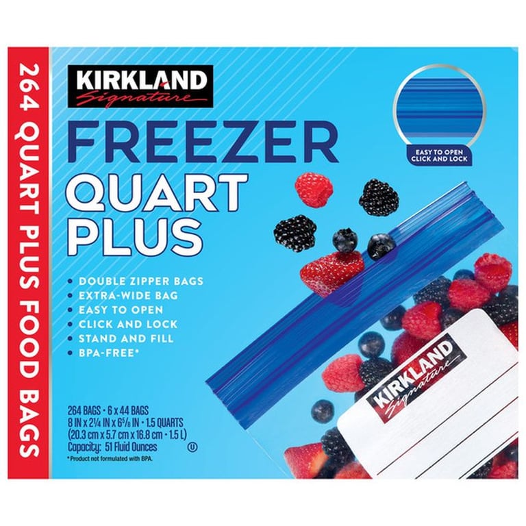 Kirkland Signature Freezer Quart Plus Bags, 264-count