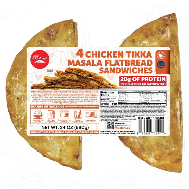 Bolani Chicken Tikka Masala Flatbread Sandwiches, 6 oz, 4-count