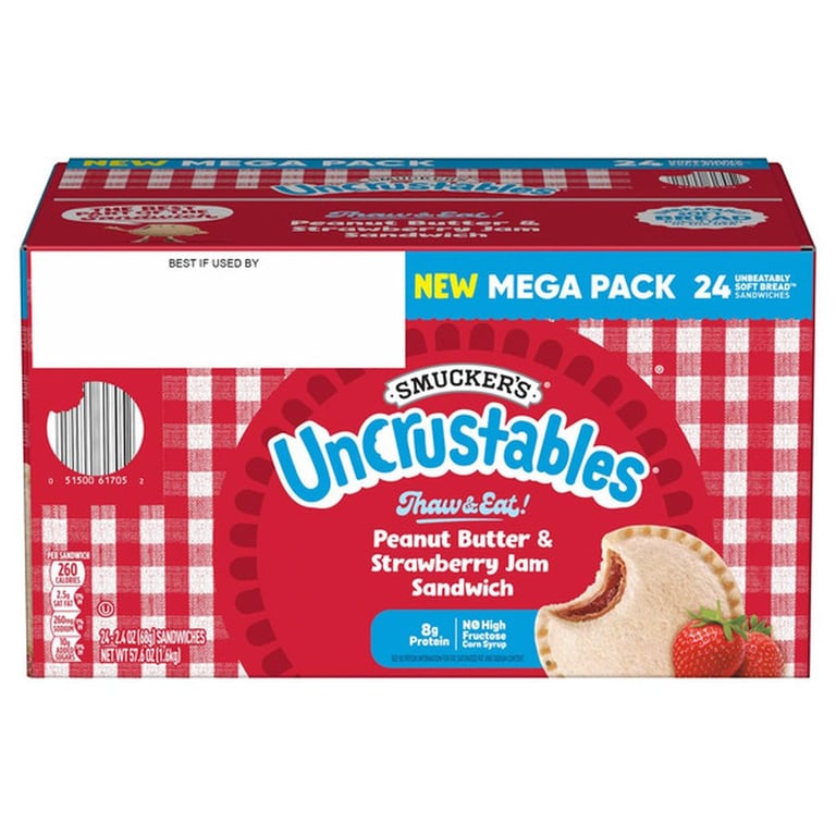 Smucker's Uncrustables Peanut Butter & Strawberry Jelly, 2.4 oz, 24-count