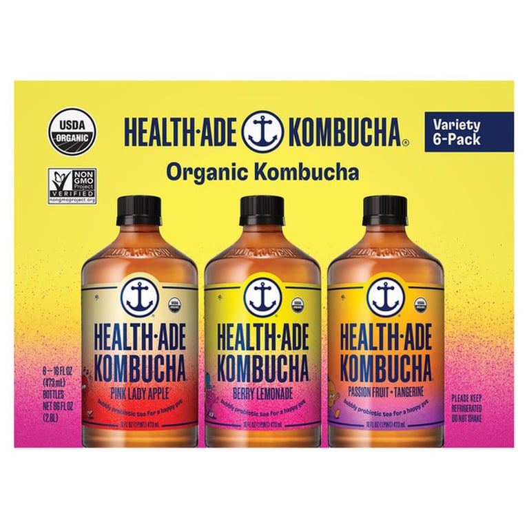 Health-Ade Organic Kombucha Variety Pack, 16 fl oz, 6-pack