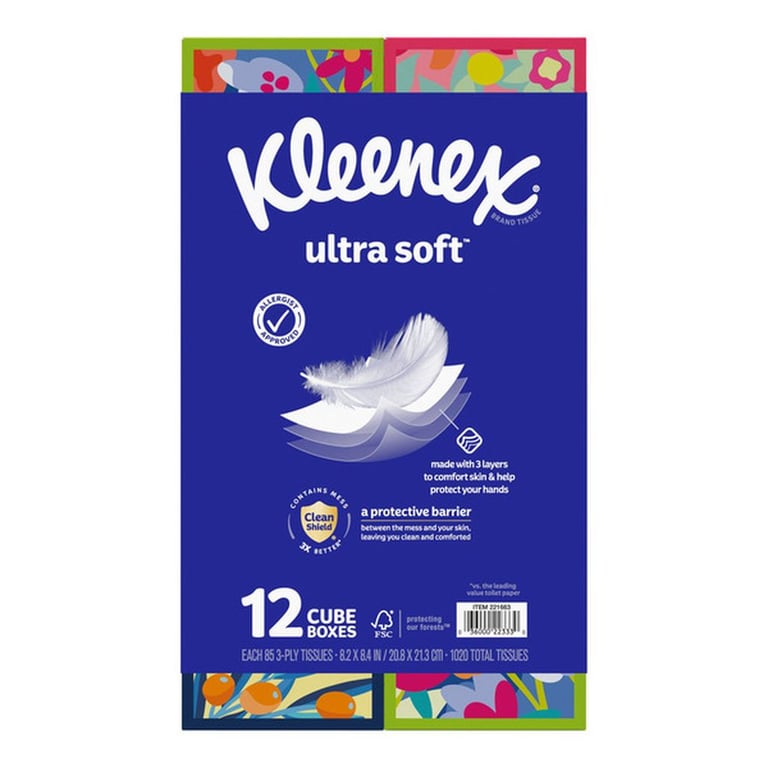 Kleenex Ultra Soft Facial Tissue, 3-Ply, 85-count, 12-pack