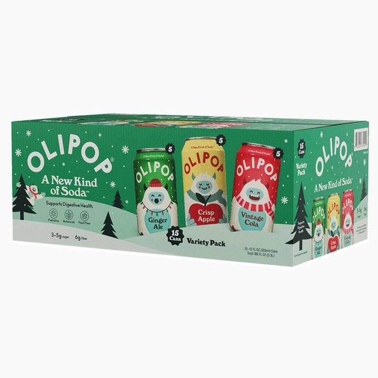 Olipop Soda, Holiday Variety Pack, 12 fl oz, 15-count