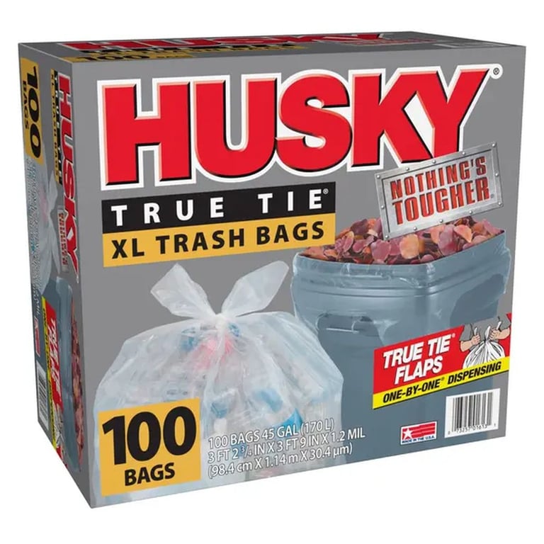 Husky 45 Gal Clear Trash Bags, 100-count