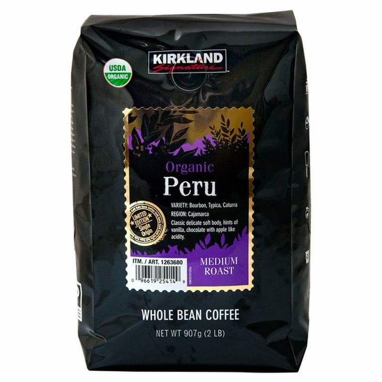 Kirkland Signature Organic Peru Medium Roast Whole Bean Coffee, 2 lbs