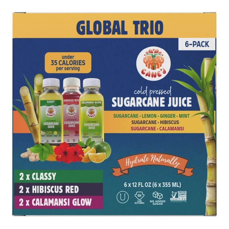 Cane'd Cold Pressed Sugarcane Juice Variety, 12 fl oz, 6-count