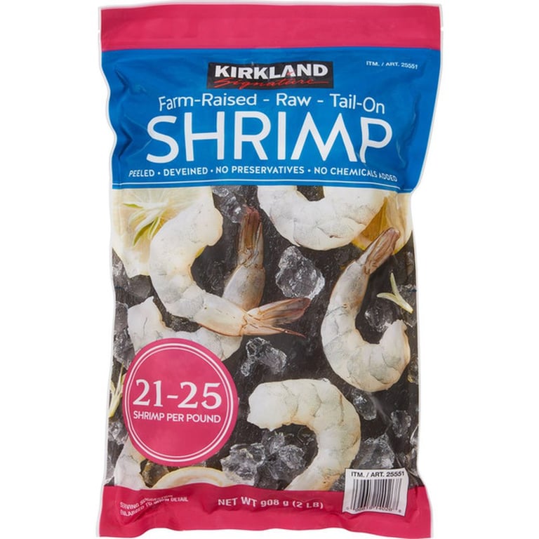 Kirkland Signature Farm-Raised Raw Shrimp, Tail-On, 21-25-count per Pound, 2 lbs