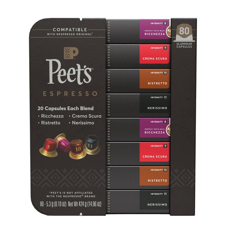 Peet's Coffee Nespresso Compatible Aluminum Capsules, 80 count