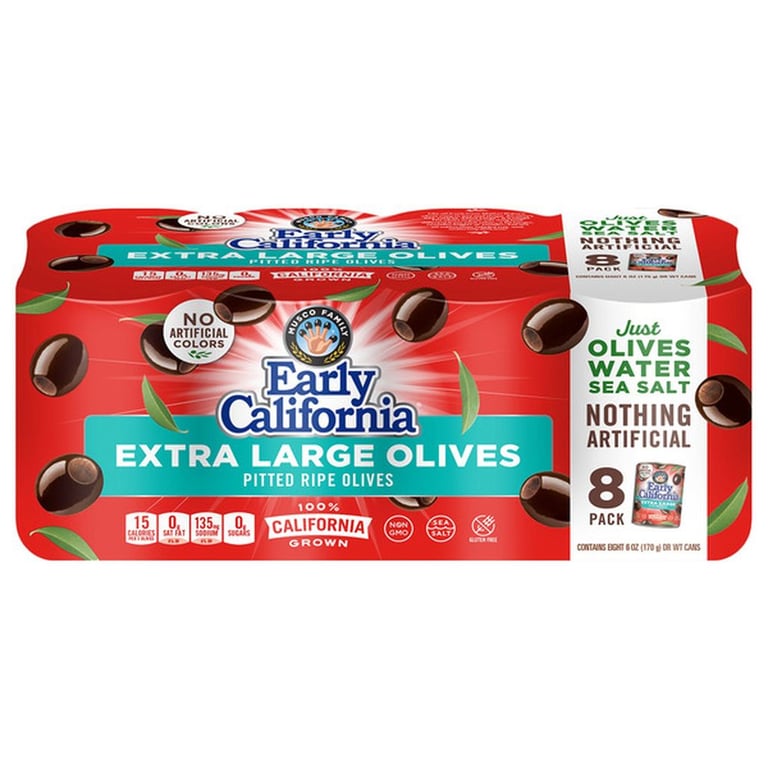 Early California Extra Large Pitted Olives, 6 oz, 8-count