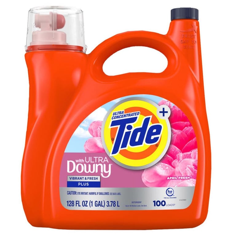 Tide Plus with Ultra Downy Liquid Laundry Detergent, April Fresh, 100 Loads, 128 fl oz