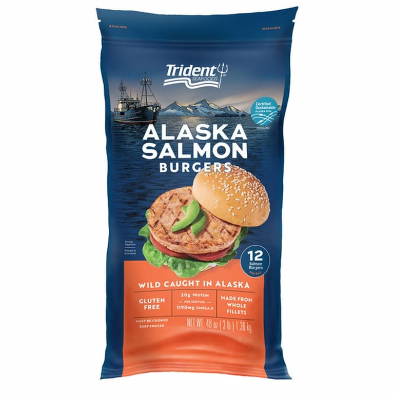 Trident Seafoods Alaskan Salmon Burgers, 4 oz, 12-count