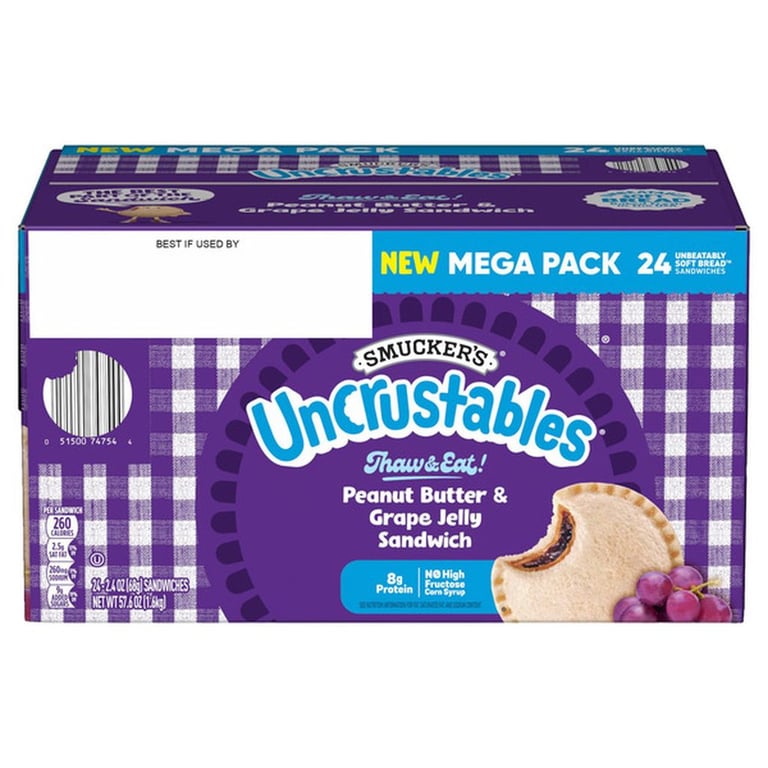 Smucker's Uncrustables Peanut Butter & Grape Jelly, 2.4 oz, 24-count