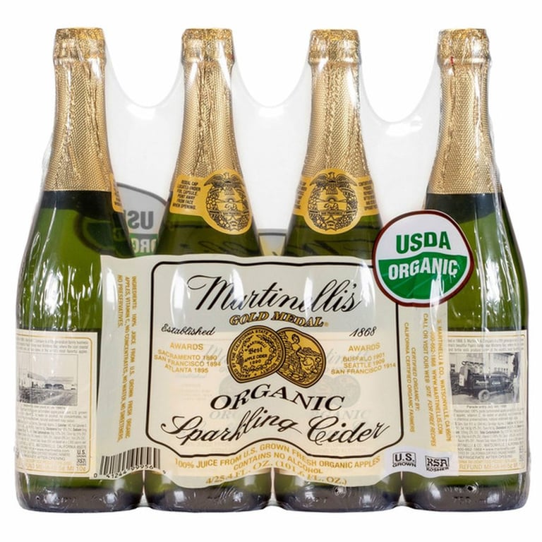 Martinelli's Organic Sparkling Cider, Apple, 25.4 fl oz, 4-count